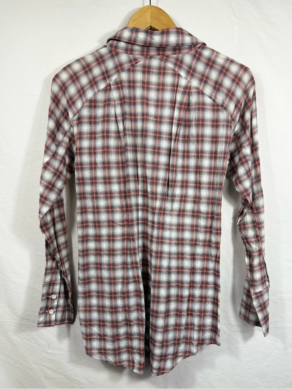Free People Plaid Button-Down Shirt in Red and Gray